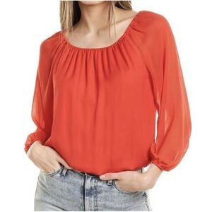 Alice + Olivia Alta Square Neck Silk-Blend Peasant Top Women Red Small NEW 331